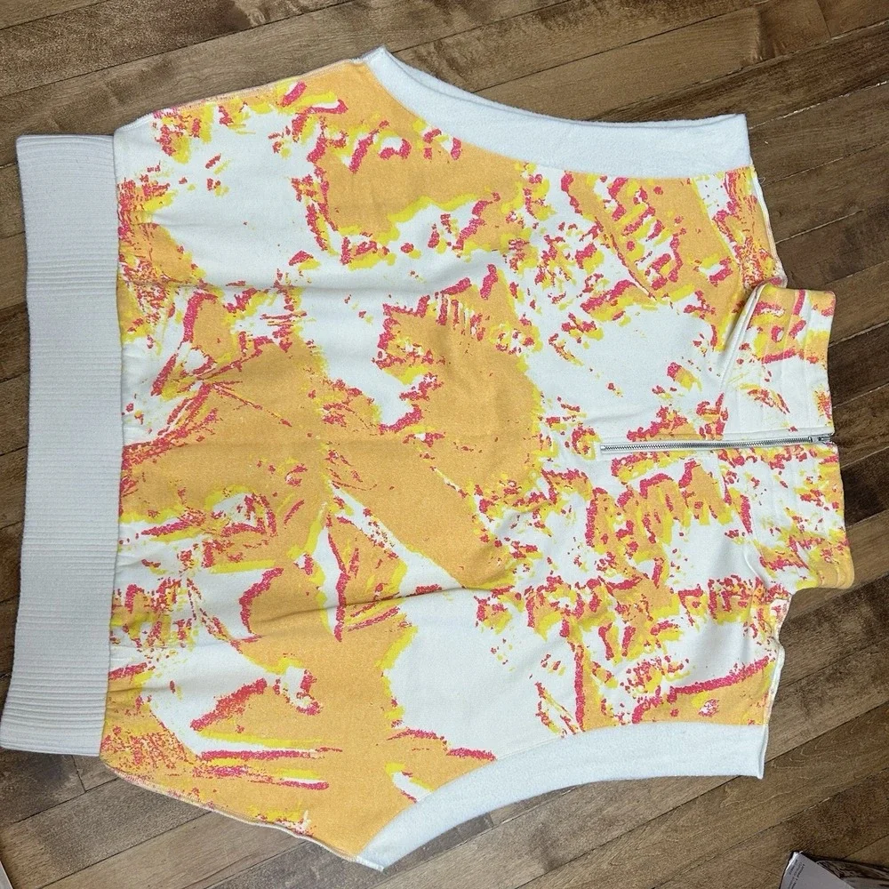 Abstract‎ Print Quarter Zip Sleeveless Sweatshirt Vest Orange Pink Mock Neck XS - Picture 3 of 4